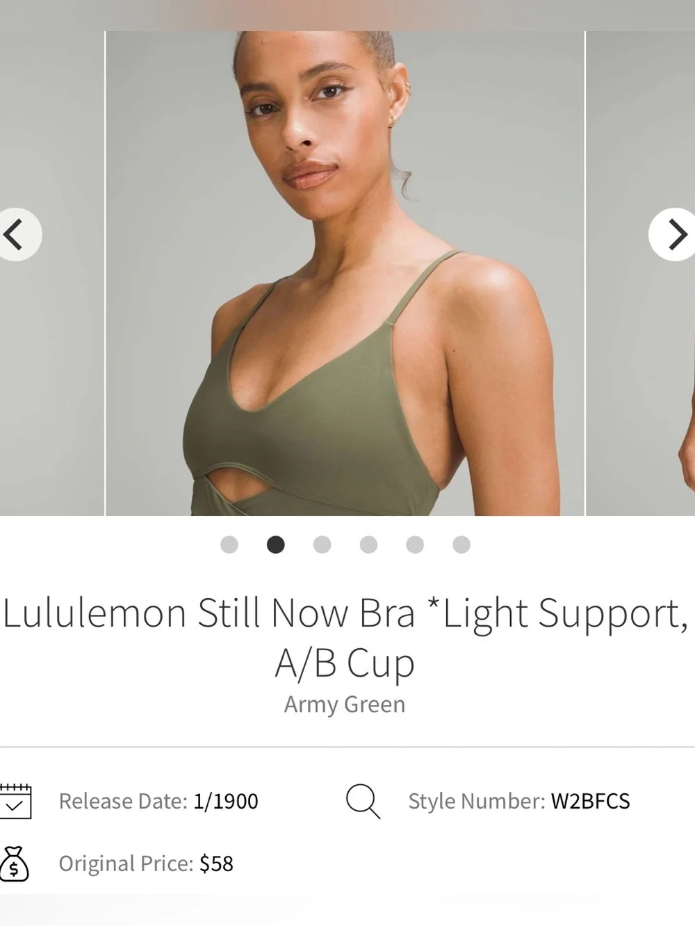 Lululemon Sports Bra Still Now Bra Light Support A/B Cup Army Green New sz 12